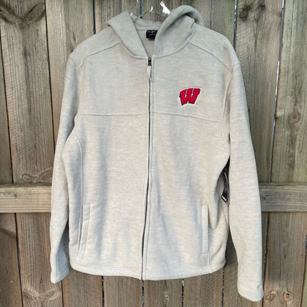 Colosseum Wisconsin Fleece Full Zip Jacket Long Sleeves Pockets Gray L Badgers‎